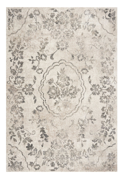 9' X 13' Grey Machine Woven Distressed Floral Traditional Indoor Area Rug