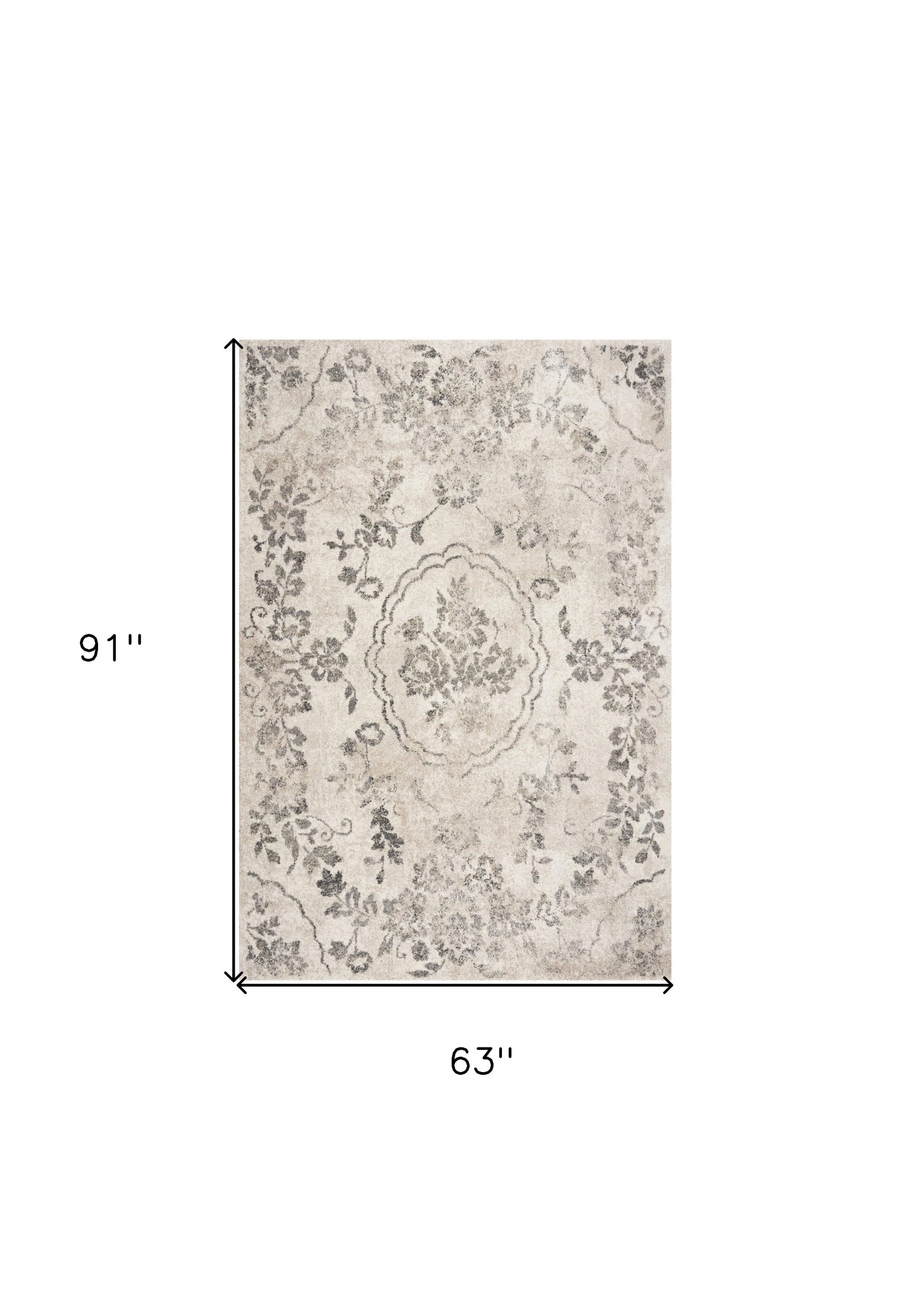 8' X 10' Grey Machine Woven Distressed Floral Traditional Indoor Area Rug