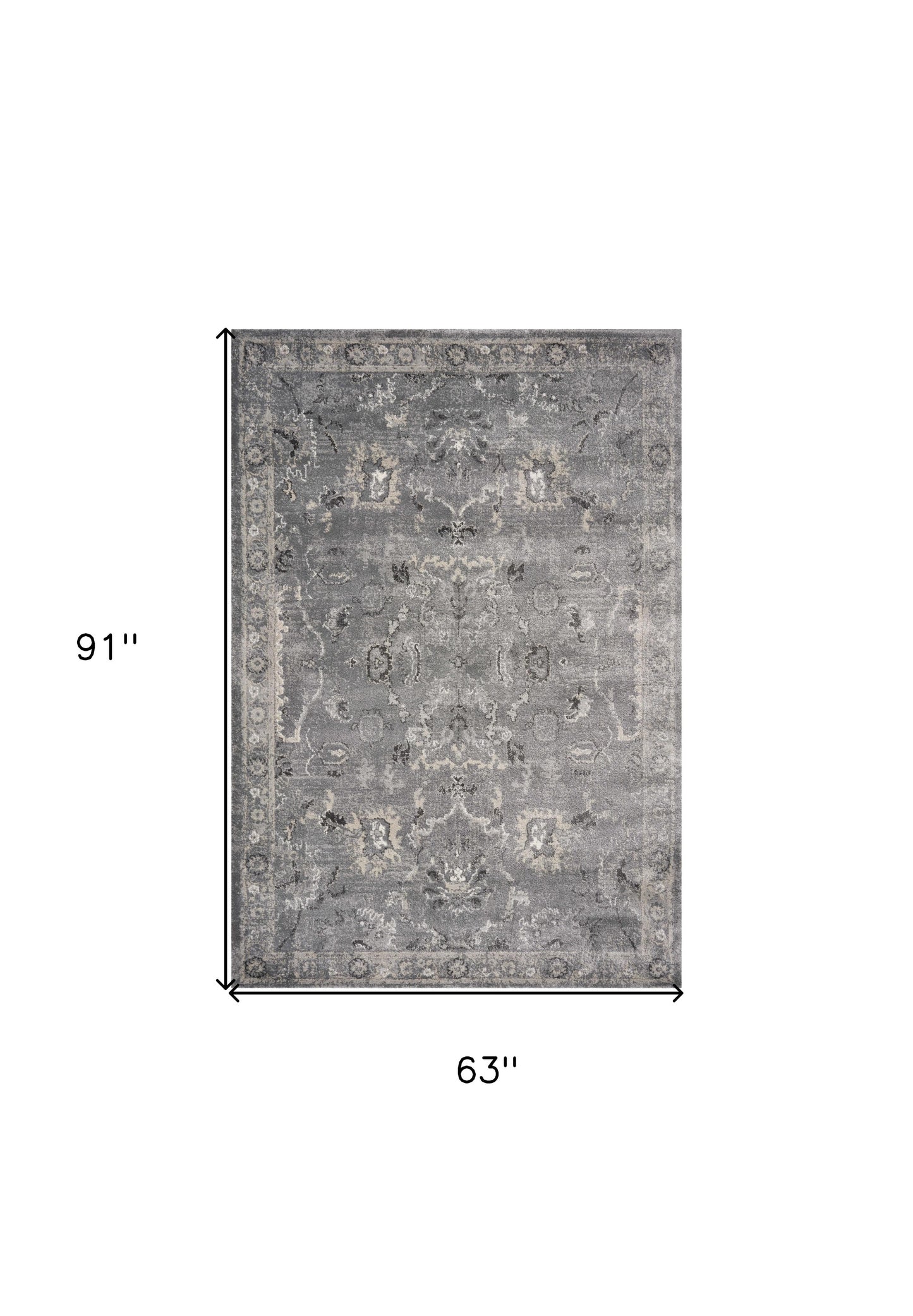 3' X 5' Gray Floral Area Rug