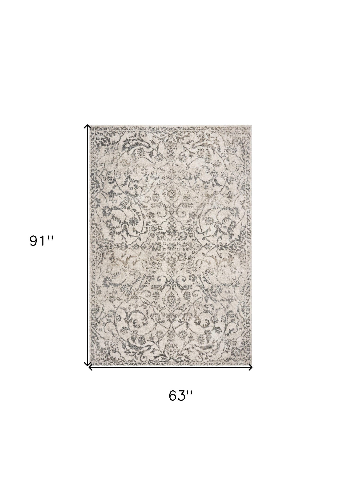 5' X 8' Ivory Floral Vines Area Rug