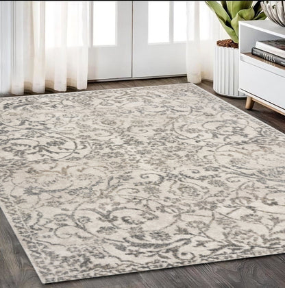 5' X 8' Ivory Floral Vines Area Rug