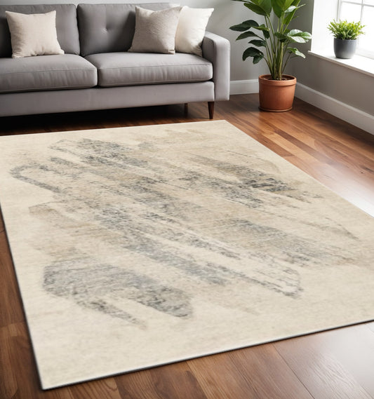 9' X 13' Ivory And Gray Abstract Area Rug