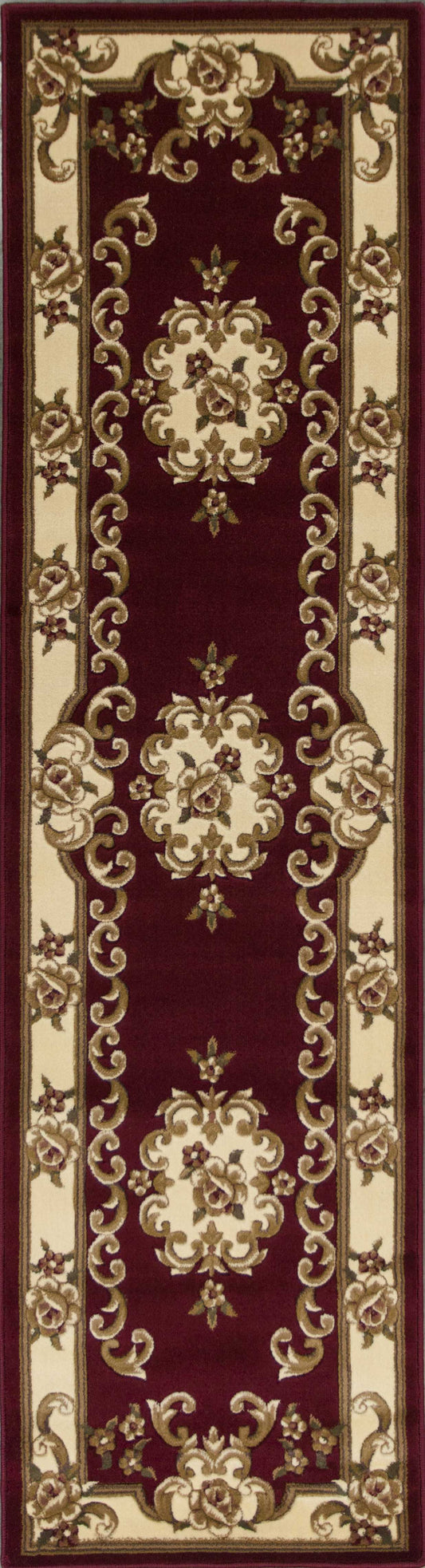 3' X 5' Red and Ivory Floral Border Area Rug