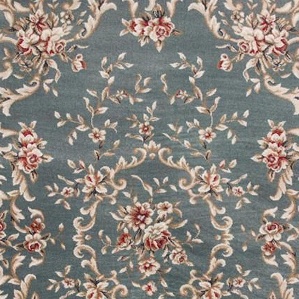 8' X 10' Slate Blue Floral Bordered Indoor Area Rug