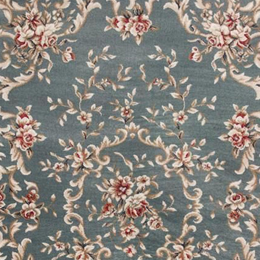 8' X 10' Slate Blue Floral Bordered Indoor Area Rug