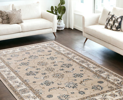 3' X 5' Beige and Ivory Floral Area Rug