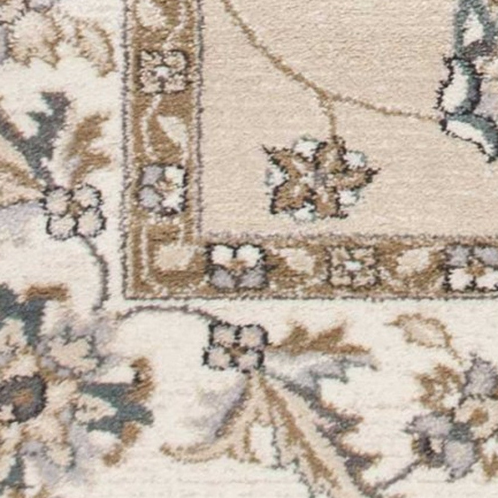 3' X 5' Beige and Ivory Floral Area Rug