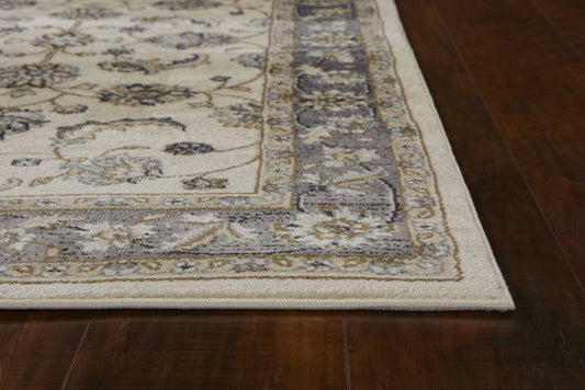 5' X 8' Ivory Or Grey Floral Vines Bordered Area Rug