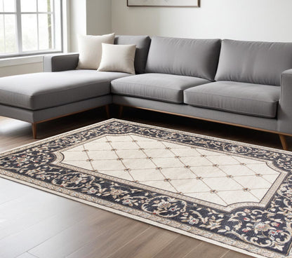 8' X 10' Ivory Grey Floral Indoor Area Rug