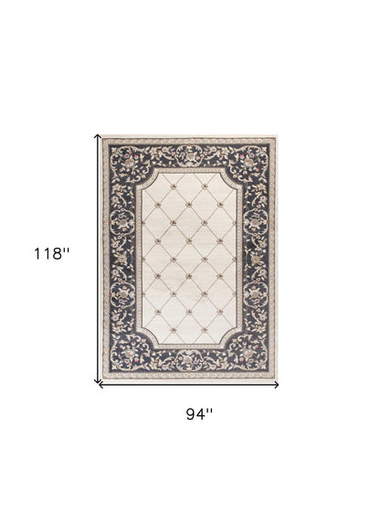 8' X 10' Ivory Grey Floral Indoor Area Rug
