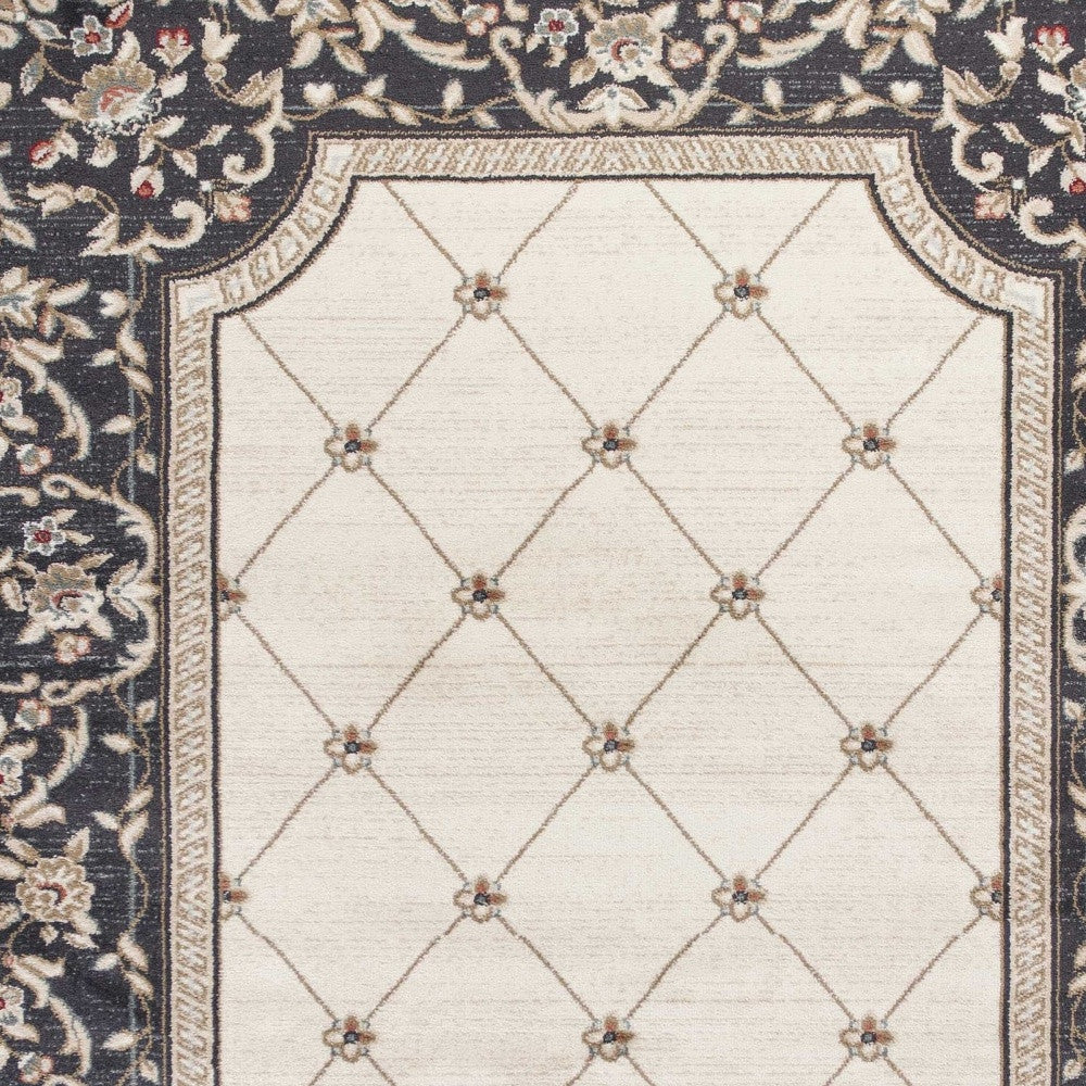 8' X 10' Ivory Grey Floral Indoor Area Rug