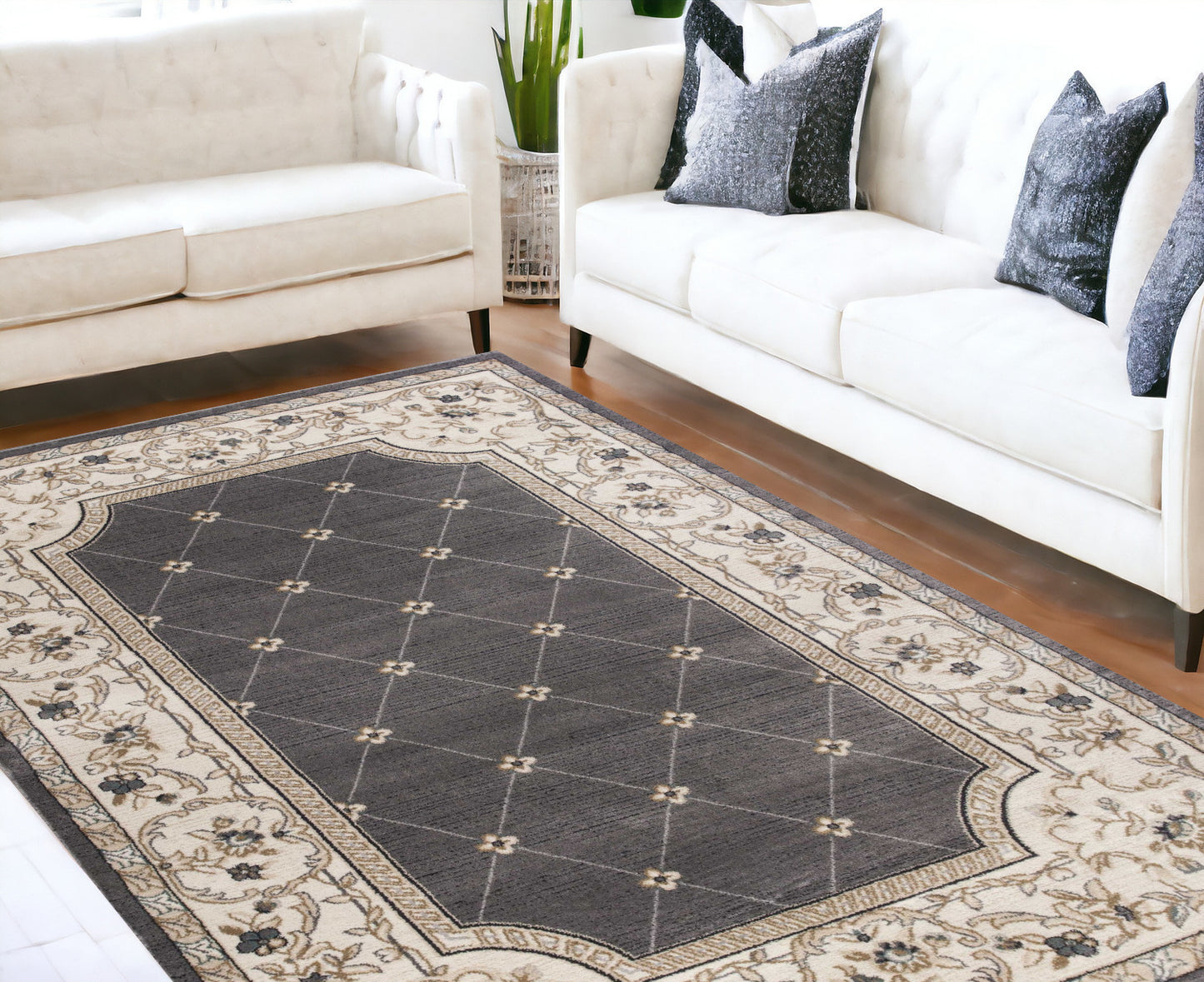 3' X 5' Gray and Ivory Trellis Area Rug