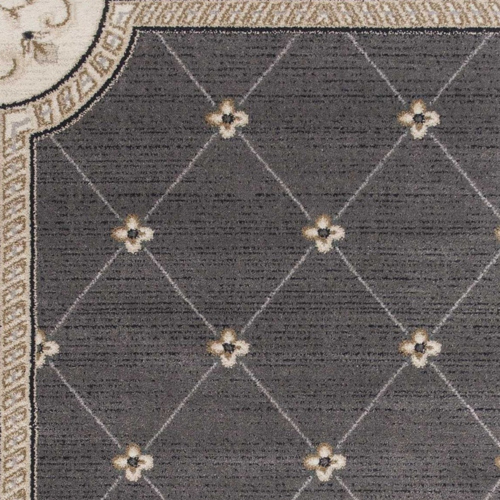 3' X 5' Gray and Ivory Trellis Area Rug