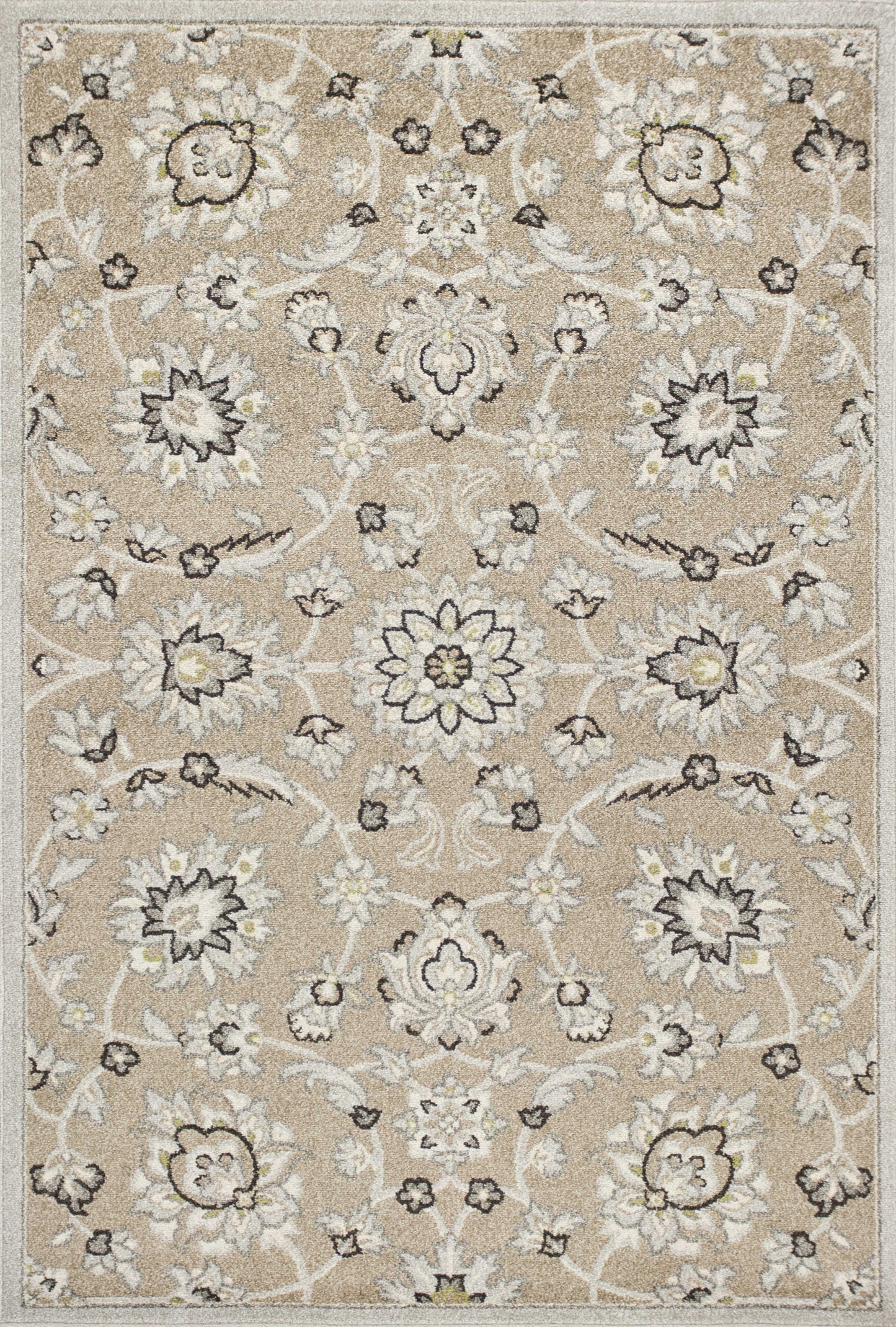 7' X 11' Beige Or Grey Floral Vines Uv Treated Indoor Area Rug