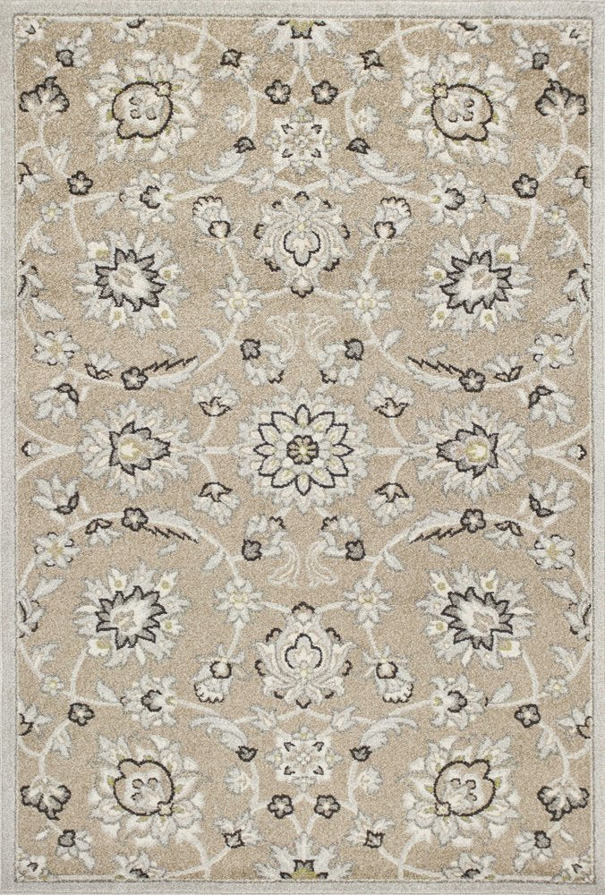 7' X 11' Beige Or Grey Floral Vines Uv Treated Indoor Area Rug