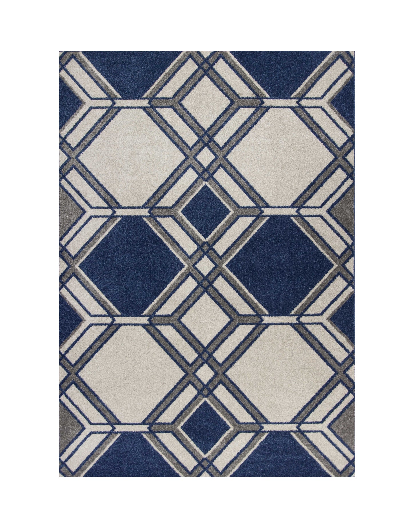 7' X 11' Ivory Or Denim Geometric Hexagon Uv Treated Indoor Area Rug