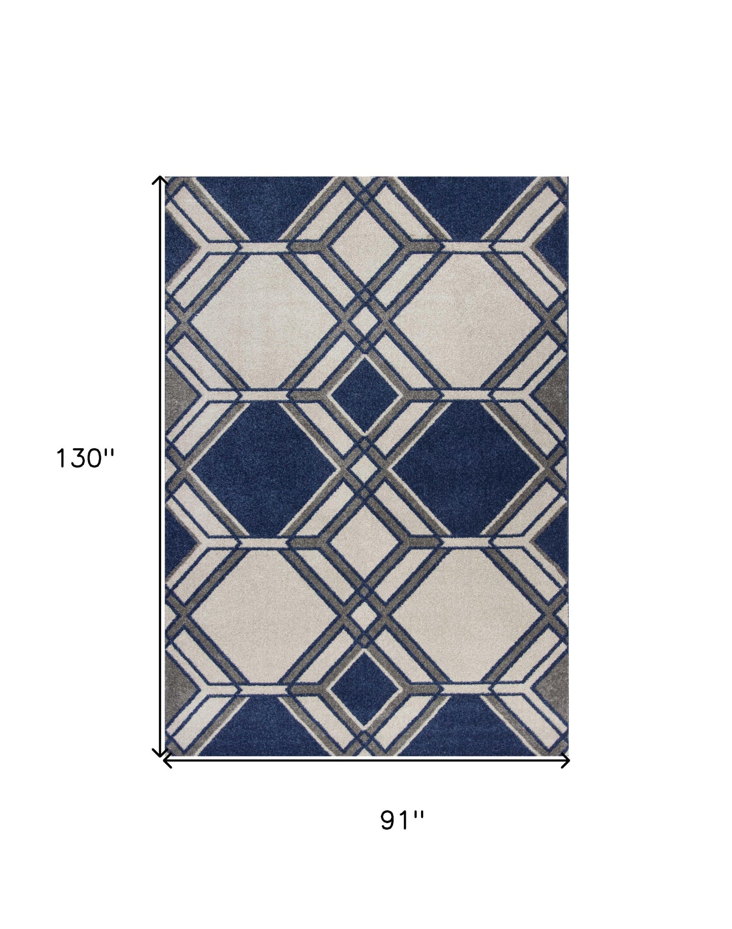 7' X 11' Ivory Or Denim Geometric Hexagon Uv Treated Indoor Area Rug