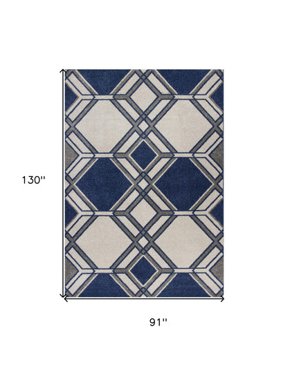 7' X 11' Ivory Or Denim Geometric Hexagon Uv Treated Indoor Area Rug