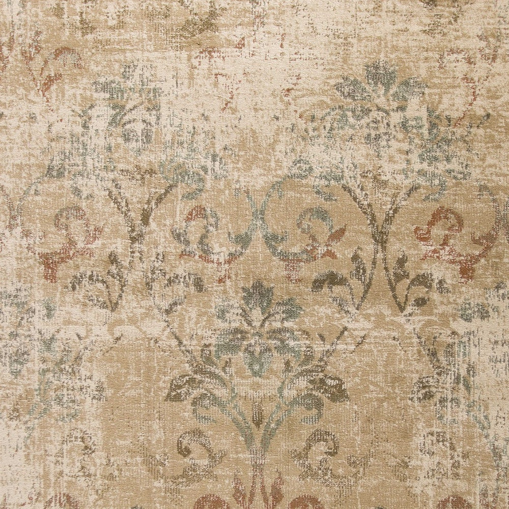 8' X 11' Champagne Beige Machine Woven Damask Indoor Area Rug