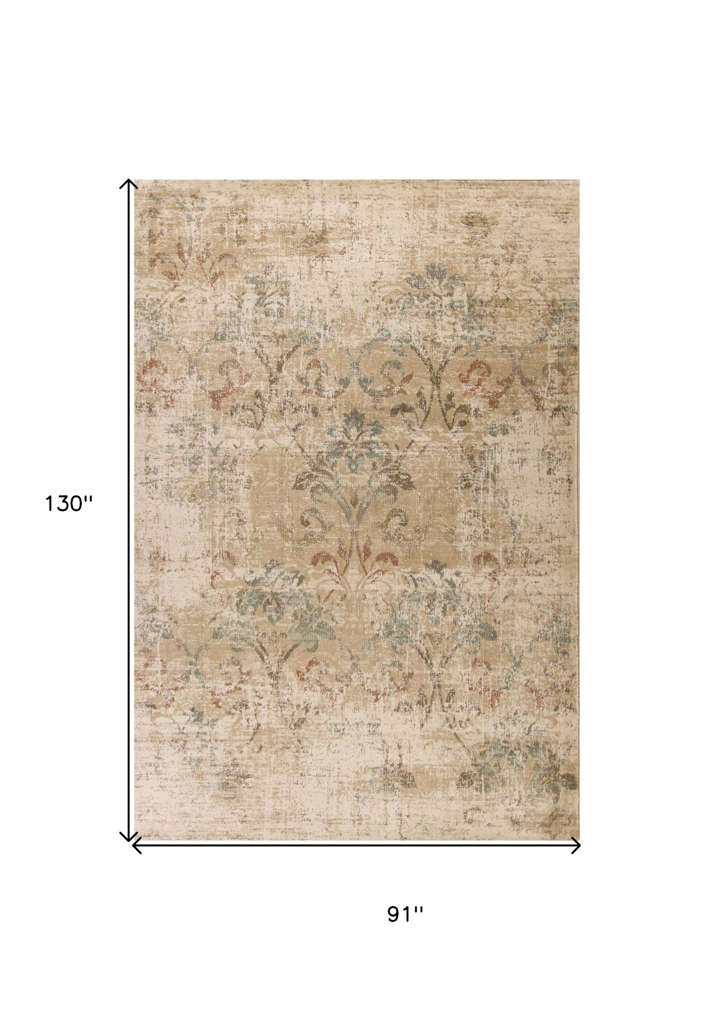 8' X 11' Champagne Beige Machine Woven Damask Indoor Area Rug