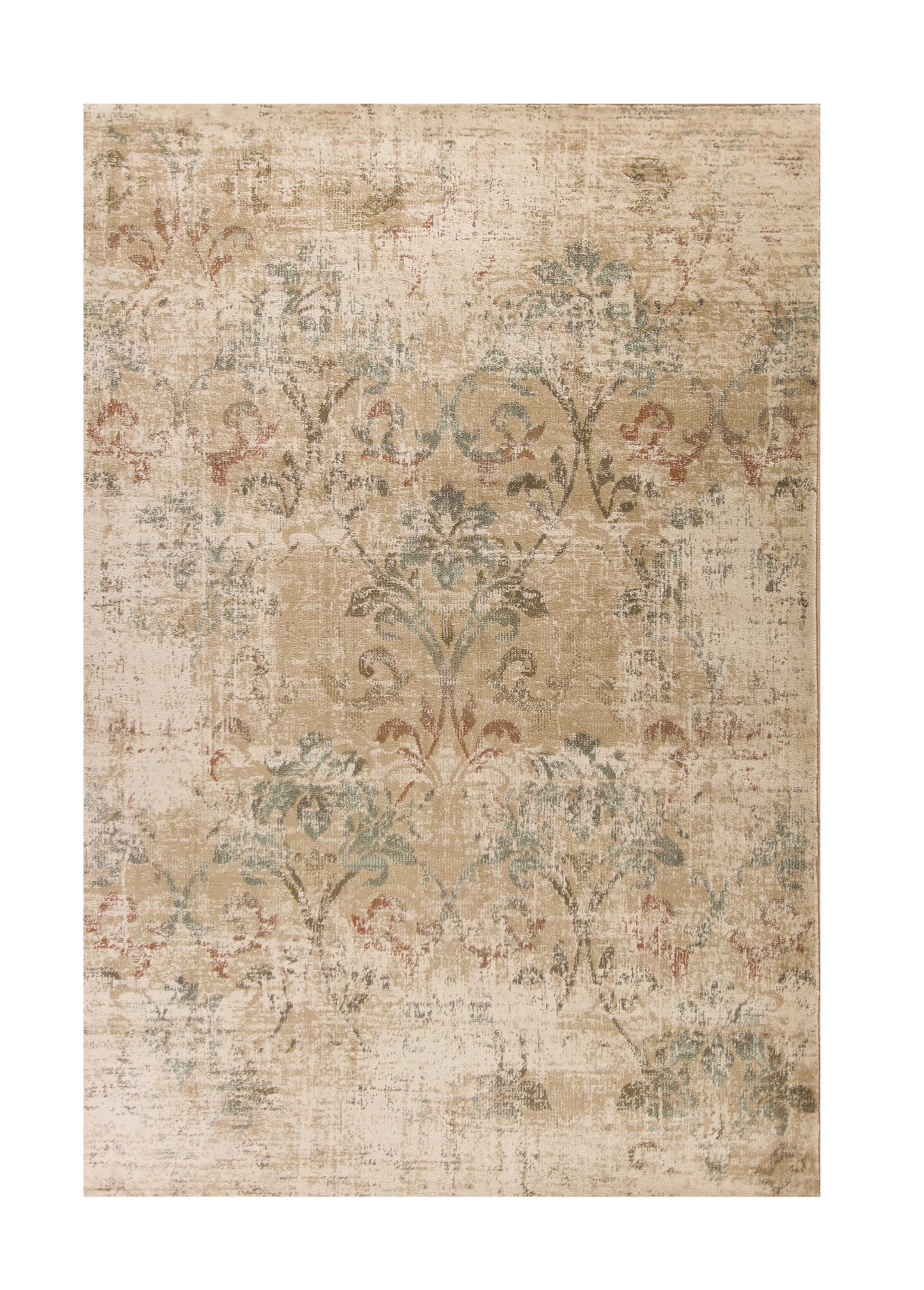 8' X 11' Champagne Beige Machine Woven Damask Indoor Area Rug