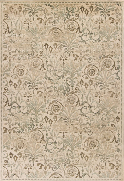 8' X 11' Ivory And Brown Floral Medallion Area Rug