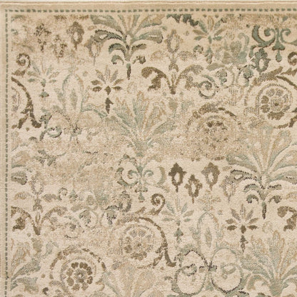 5' X 8' Ivory And Brown Floral Medallion Area Rug