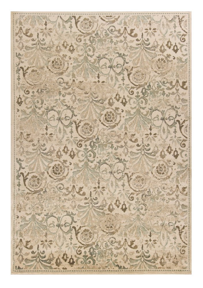 5' X 8' Ivory And Brown Floral Medallion Area Rug