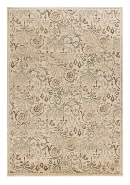 5' X 8' Ivory And Brown Floral Medallion Area Rug