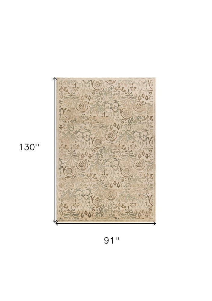 5' X 8' Ivory And Brown Floral Medallion Area Rug