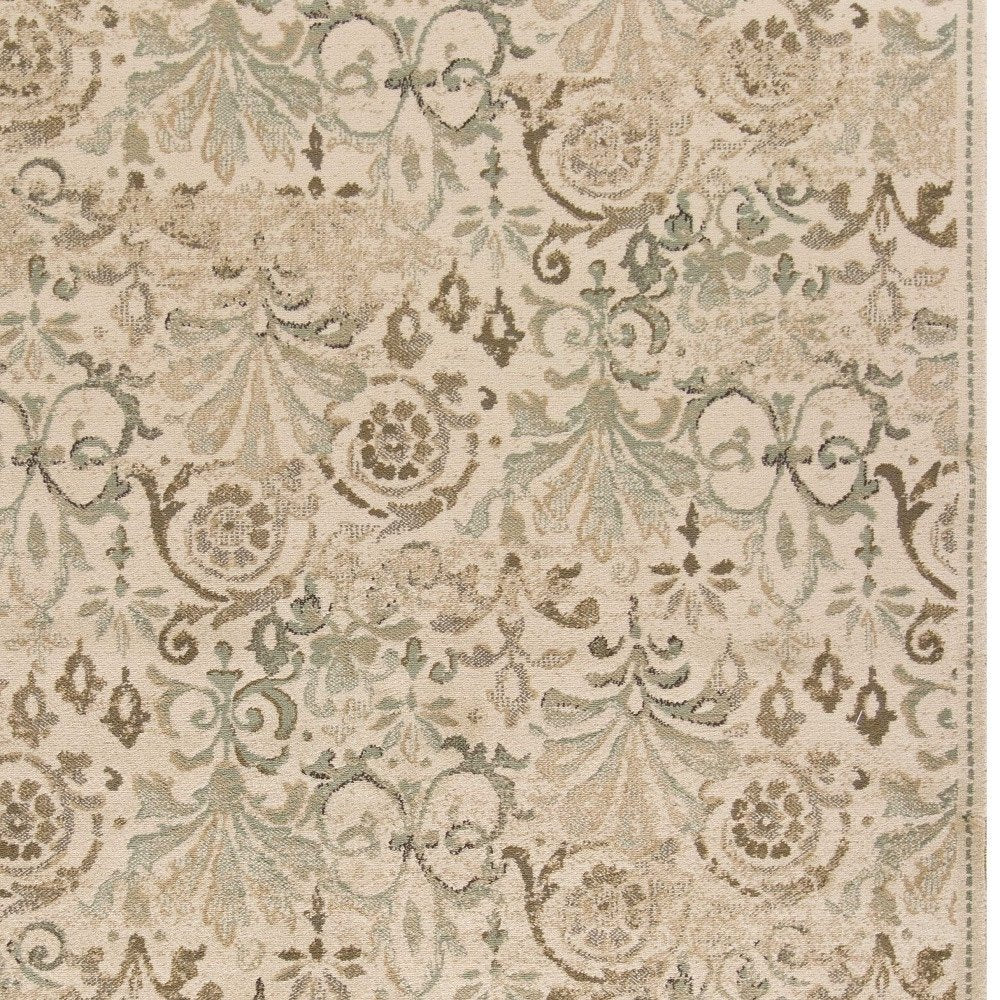 5' X 8' Ivory And Brown Floral Medallion Area Rug
