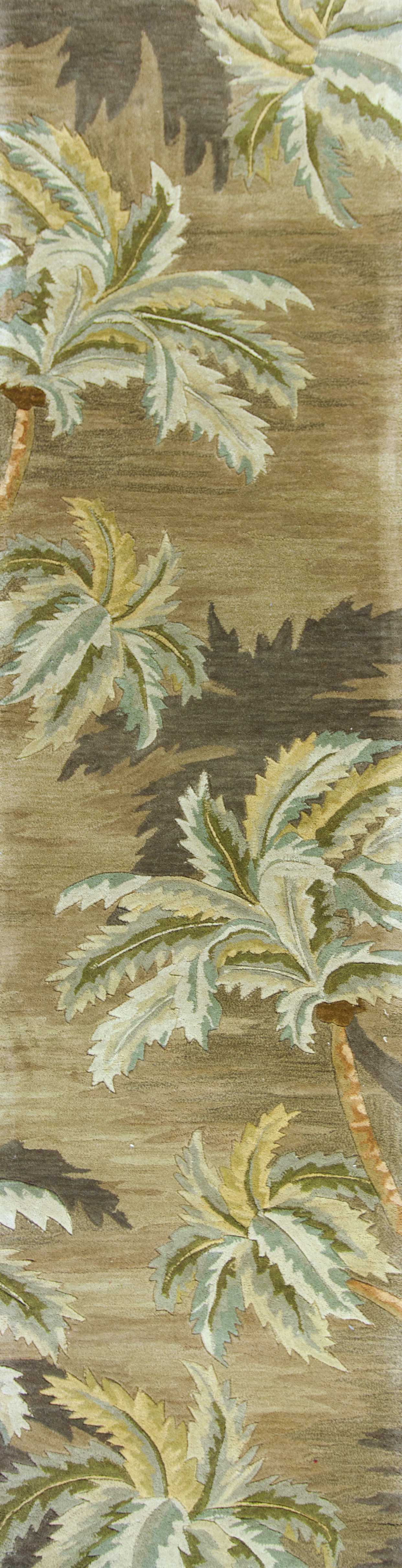 8' X 11'  Wool  Moss Green Palm Trees Area Rug