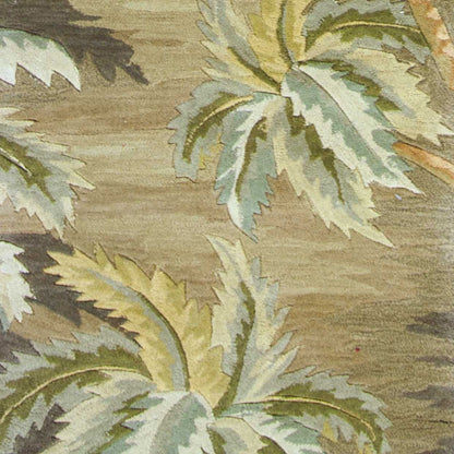8' X 11'  Wool  Moss Green Palm Trees Area Rug