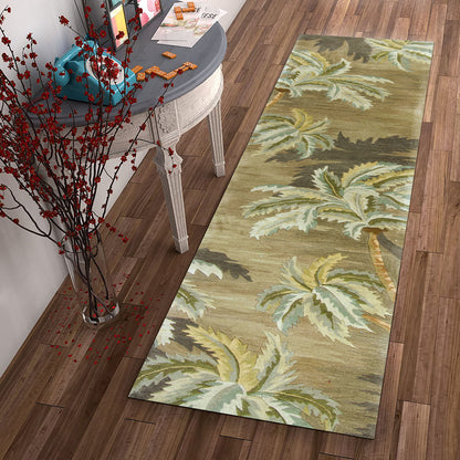 8' X 11'  Wool  Moss Green Palm Trees Area Rug