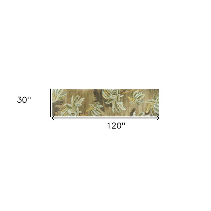8' X 11'  Wool  Moss Green Palm Trees Area Rug