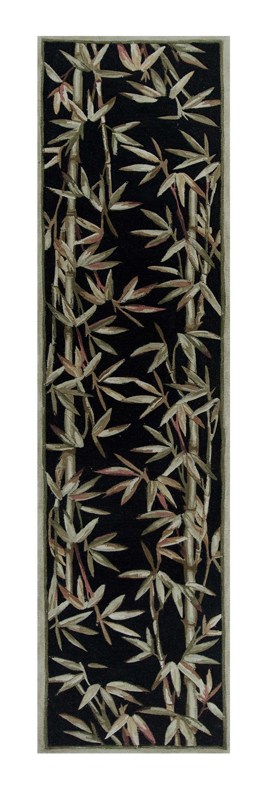 10' Black Hand Tufted Bordered Tropical Bamboo Indoor Runner Rug