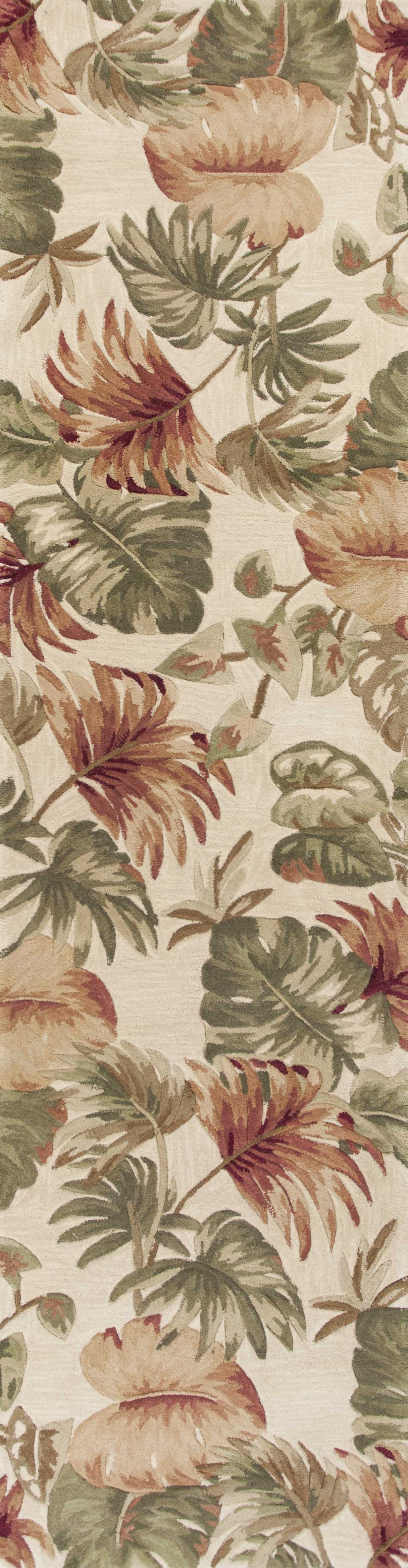 5'X8' Beige Hand Tufted Tropical Leaves Indoor Area Rug