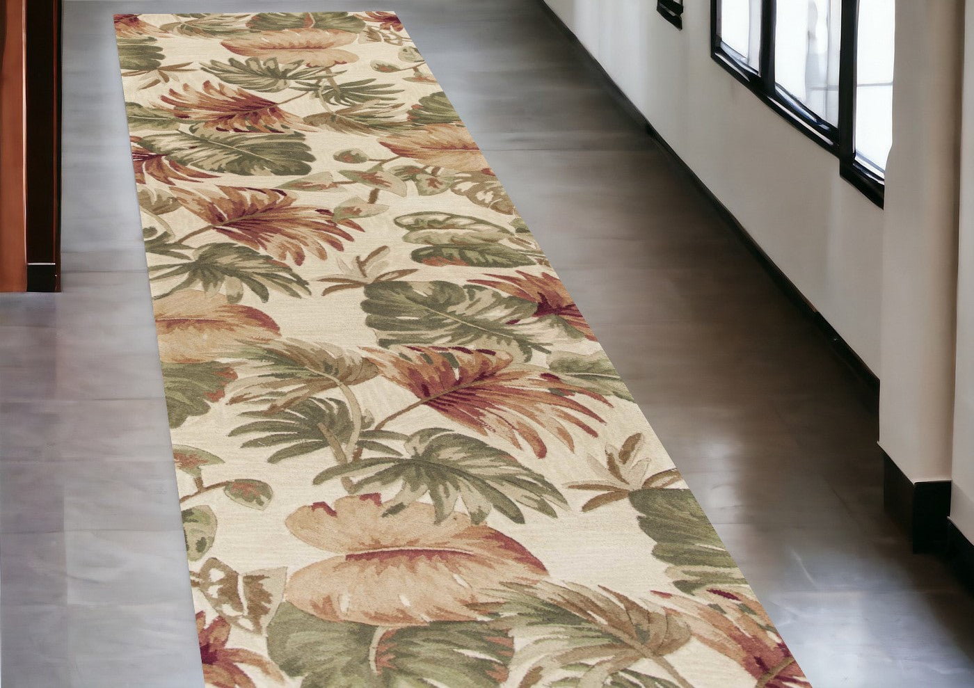 5'X8' Beige Hand Tufted Tropical Leaves Indoor Area Rug