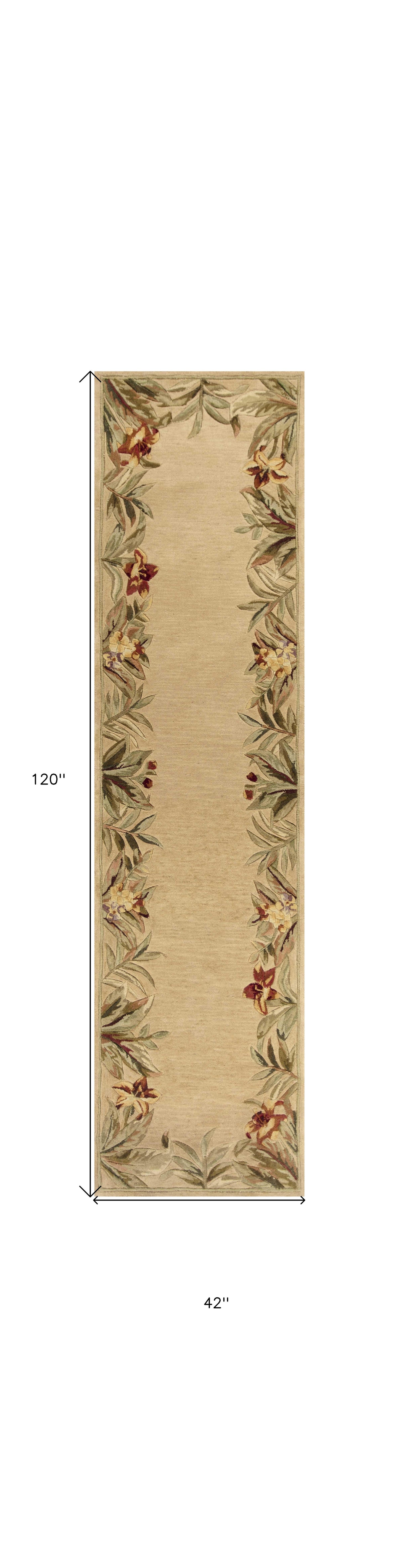 8'X10' Ivory Hand Tufted Bordered Tropical Plants Indoor Area Rug