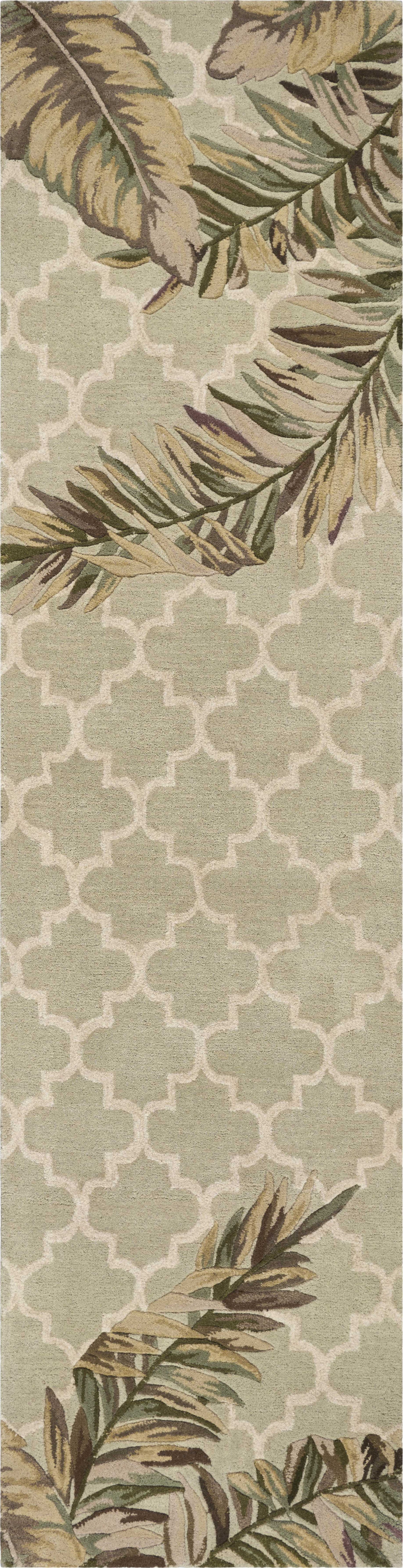 9' X 12' Sage Green Hand Tufted Tropical Quatrefoil Indoor Area Rug