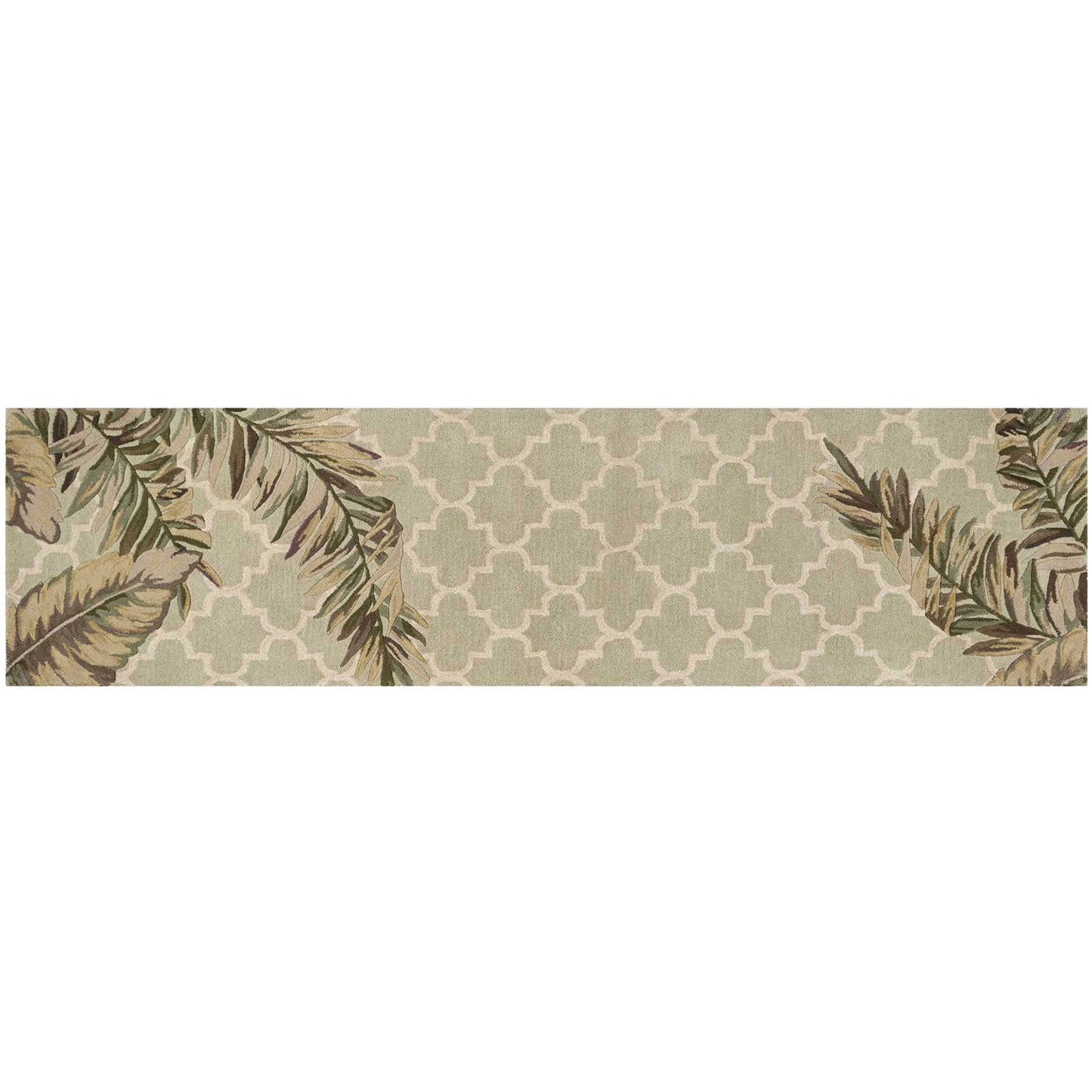 9' X 12' Sage Green Hand Tufted Tropical Quatrefoil Indoor Area Rug