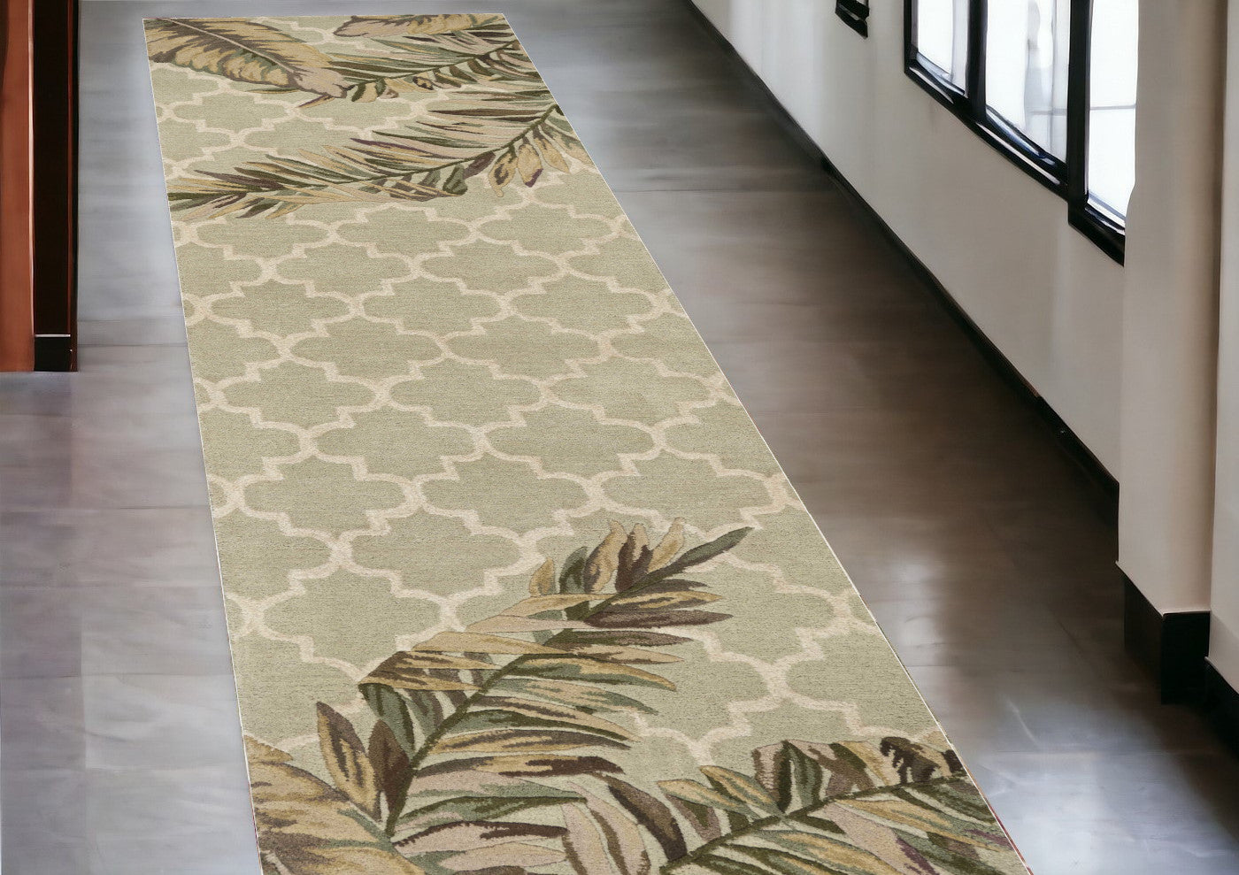 9' X 12' Sage Green Hand Tufted Tropical Quatrefoil Indoor Area Rug