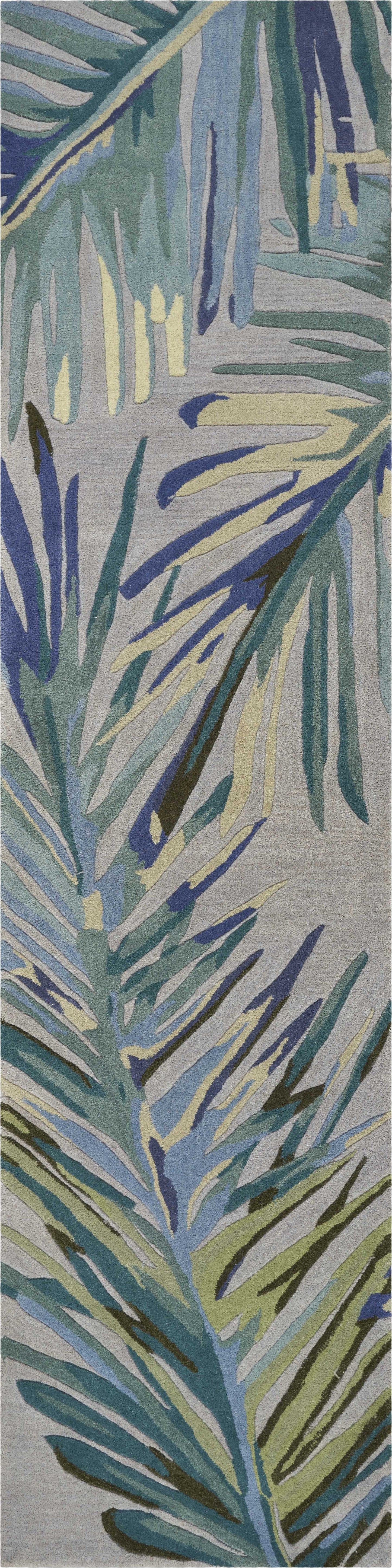 4' X 6' Grey Blue Hand Tufted Tropical Palms Indoor Area Rug