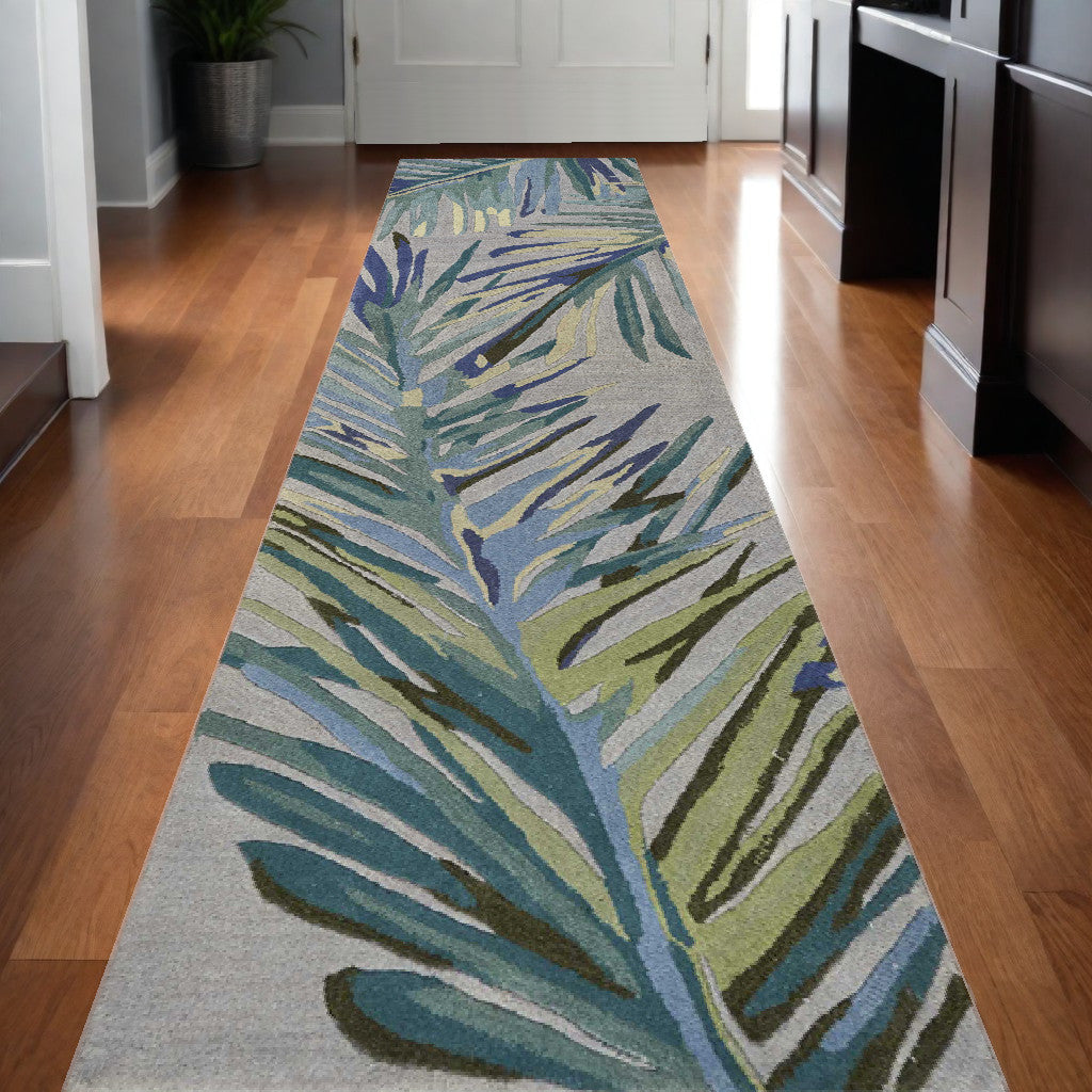 4' X 6' Grey Blue Hand Tufted Tropical Palms Indoor Area Rug