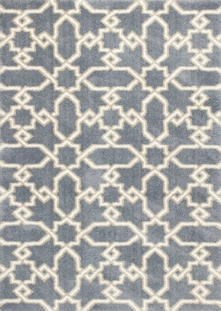 3' X 5' Slate Blue And Ivory Geometric Area Rug