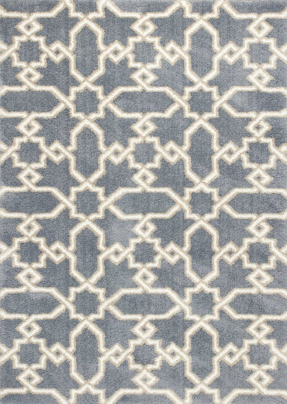 3' X 5' Slate Blue And Ivory Geometric Area Rug