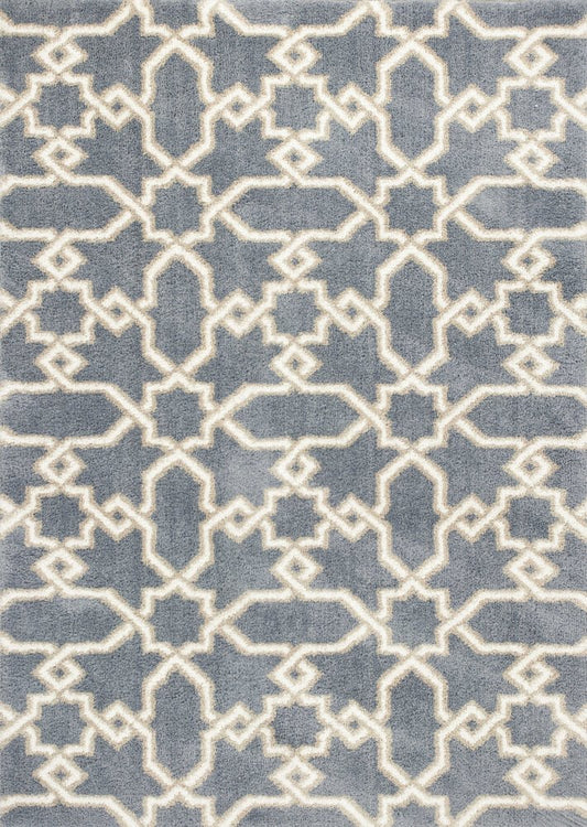 5' X 8' Slate Blue And Ivory Geometric Area Rug