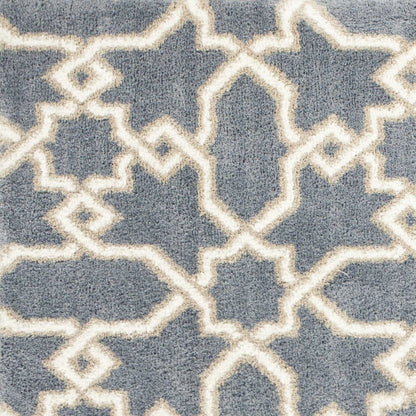 5' X 8' Slate Blue And Ivory Geometric Area Rug