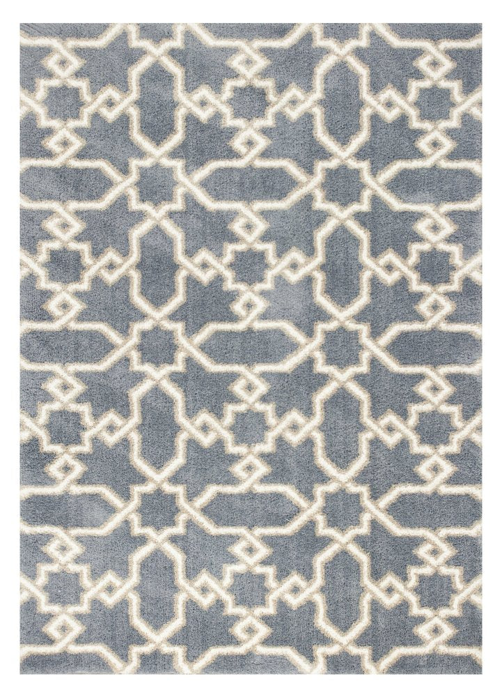 3' X 5' Slate Blue And Ivory Geometric Area Rug