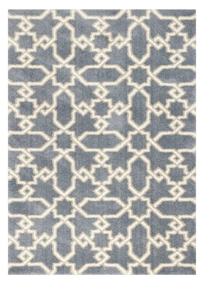3' X 5' Slate Blue And Ivory Geometric Area Rug